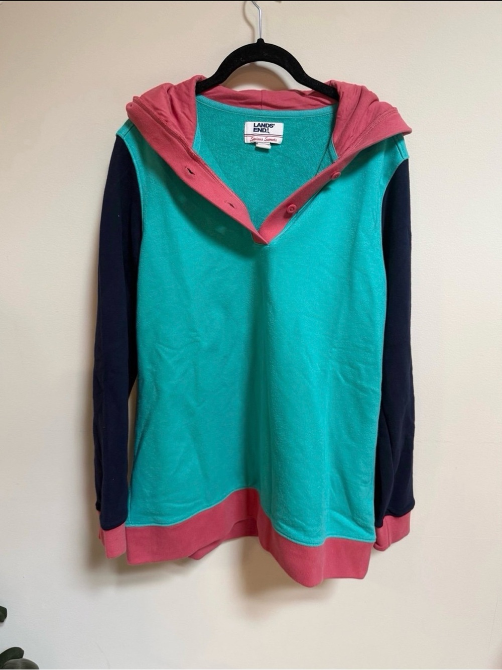Lands' End Colorblock Sweatshirt in Teal, Pink, Navy